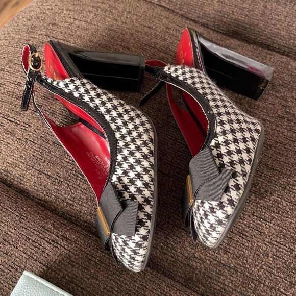 Liz & Co B&W Houndstooth with Ribbon Sling Back Heels Sz 7M - Picture 10 of 10